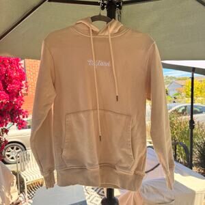 Mifland Hoodie Small Tan Beige Script Logo Colorful Graphic Back 100% Cotton